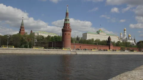 Column of yellow buses with white in the middle Stock Footage 5338796