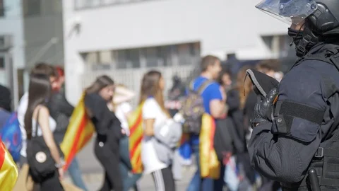 Column of Young People marching During the protests claiming Freedom for Poli Stock Footage 118123650