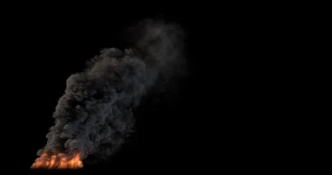 Columnar Fire Smoke VFX Overlay Against Black Vídeo Stock 332723694