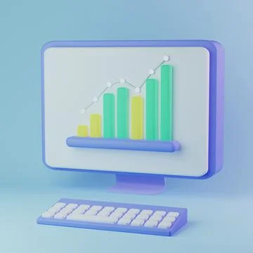 Columnar graph growing on a computer screen. 3d illustration Illustrazione stock