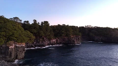 Columnar Joint Cliffs and Crashing Waves│Jogasaki Coast Stock Footage 329061398