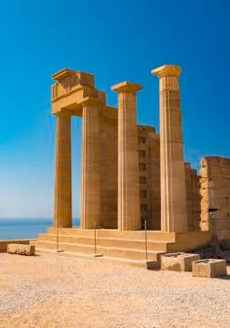 Columns at the Acropolis of Lindos, Rhodes Stock Photos
