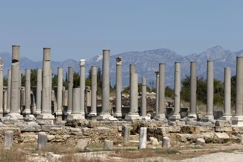 Columns in the agora in  the Perge Stock Photos