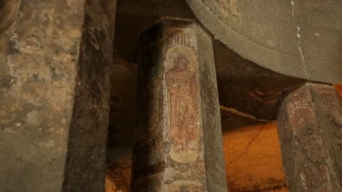 Columns Of The Ajanta Caves, India. Stock Footage 124633894