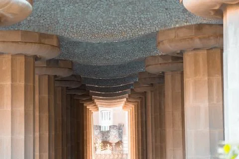 Columns and ceiling in Park Guell designed with details and precision Stock-Fotos