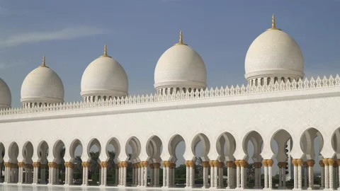 Columns and domes of Sheikh Zayed Grand Mosque in Abu Dhabi, UAE Stock Footage 168024495