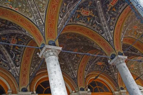 Columns and painted ceiling in Budapest Stock Photos