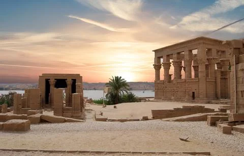 Columns and pillars at the temple of Phile. Egypt Stock Photos