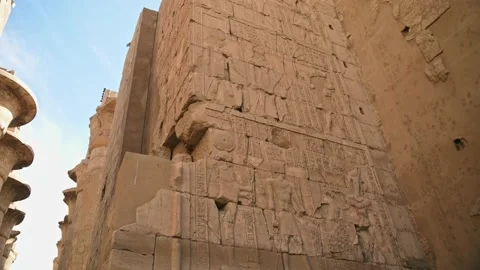 Columns and Pylons in the Ancient Karnak Temple, Luxor Egypt Stock Footage 234576271