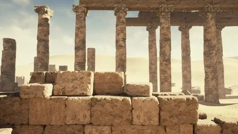Columns and statues of the temple main entrance Stock Illustration