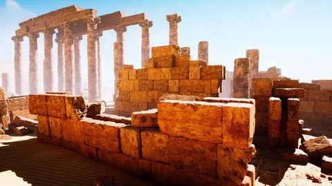 Columns and statues of the temple main entrance Stock Illustration