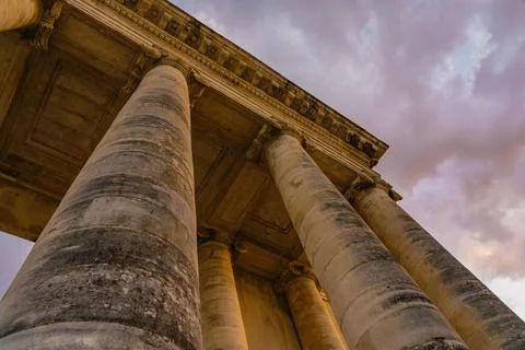 Columns bottom view of ancient roman theater building. Ancient open-air theater Stock-Fotos