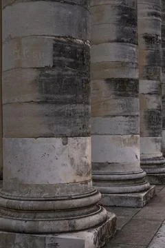 Columns bottom view of ancient roman theater building. Ancient open-air theater Stock Photos