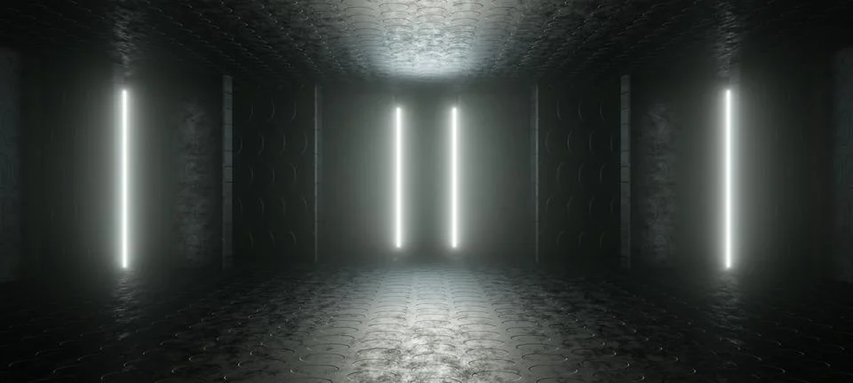 Columns Cement Concrete Sci Fi Modern Futuristic Spaceship Underground Tunnel Stock-Illustration