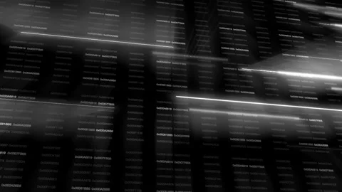 Columns of changing numbers with flashing white bars underneath, symbolising Stock Footage 297949805