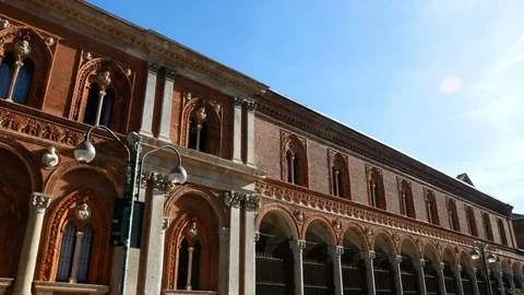 Columns on the facade of the main building of the University of Milan. Stock Footage 81189144