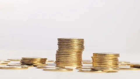 Columns of golden coins Stock Footage 70377147