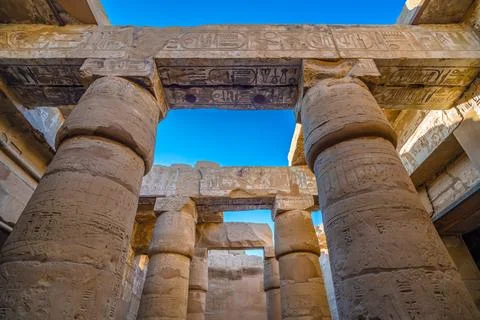 Columns of Great Hypostyle Hall in Karnak Temple Complex, UNESCO World Heri.. Stock Photos