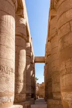 Columns of the The Great Hypostyle Hall, located within the Karnak Temple Com Stock Photos