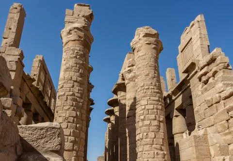 Columns of the The Great Hypostyle Hall, located within the Karnak Temple Com Stock Photos
