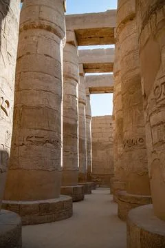 Columns in Great Hypostyle Hall at the Temple of Karnak (ancient Thebes). Lux Stock Photos