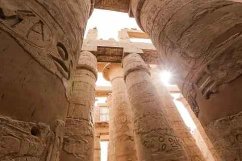 Columns in Hypostyle Hall of Karnak Temple, Luxor, Egypt Stock Photos