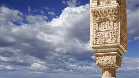 Columns in Islamic style in Alhambra (against the clouds), Granada, Spain Stock Footage 328083251