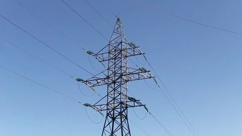 Columns of the line electro, against the sky Stock Footage 74307588