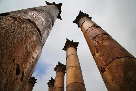 The columns of the temple of Artemis in Jerash Stock Photos