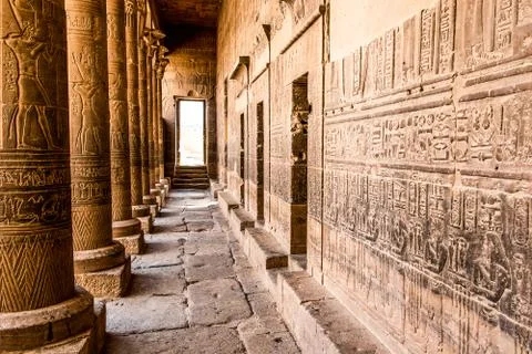 Columns in the temple of Isis from Philae at its current location on Agilkia  Stock Photos