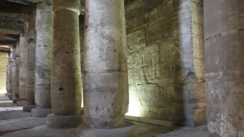 Columns in the Temple of Seti I Great Temple of Abydos , Egypt Stock Footage 336396523