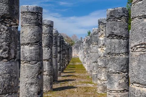 Columns of the Thousand Warriors in Chichen Itza, Mexico Stock Photos
