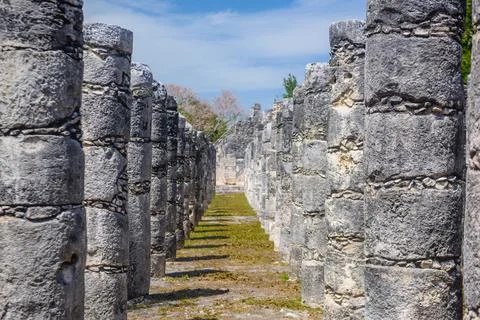 Columns of the Thousand Warriors in Chichen Itza, Mexico Foto stock