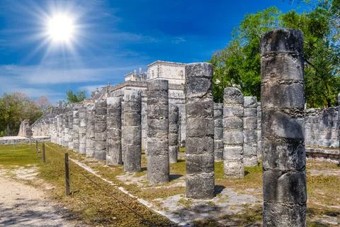Columns of the Thousand Warriors in Chichen Itza, Mexico Stock Photos
