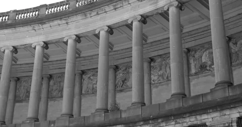 Columns Of The Triumphal Arch And U-shaped Arcade In Cinquantennaire Parc Video stock 244450777