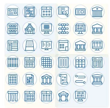 Columns Vector Icon Collection with 35 256x256 Regular Line Designs Stock Illustration