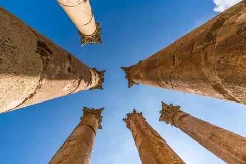 Colums bottom up view from Jerash Stock Photos