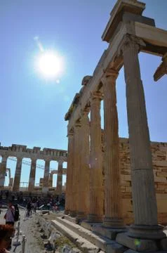 Colums  of Erechtheion and Parthenon temples Stock Photos