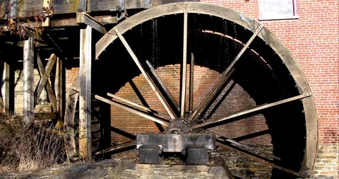 Colvin Mill side view of sluice and wheel Great Falls, Virginia Stock Footage 98158993