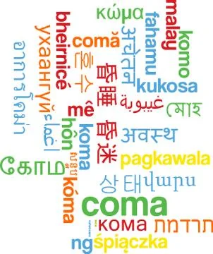 Coma multilanguage wordcloud background concept Stock Illustration