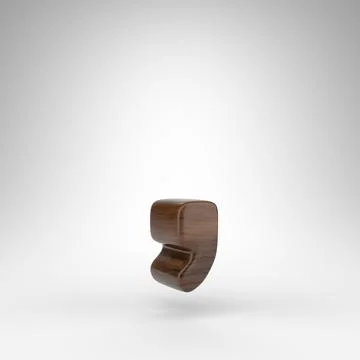 Coma symbol on white background. Dark oak 3D sign with brown wood texture. Stock Illustration