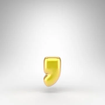 Coma symbol on white background. Yellow car paint 3D sign with glossy metalli Иллюстрация