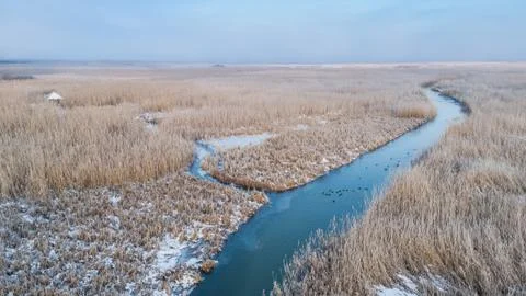 Comana lake in winter Stock Photos
