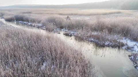 Comana lake in winter Stock Photos