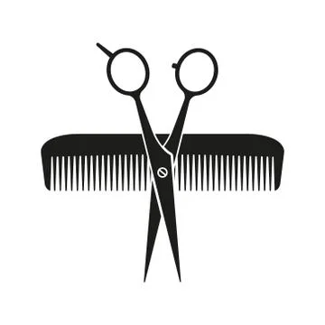 Comb and scissors crossed. Vector illustrtation. Flat design. Stock Illustration