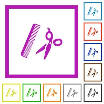 Comb and scissors flat framed icons イラスト素材