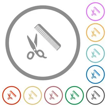 Comb and scissors flat icons with outlines Stockillustratie