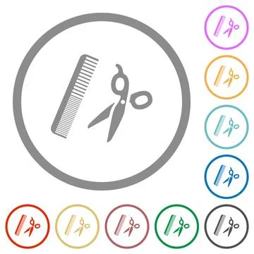Comb and scissors flat icons with outlines Stockillustratie