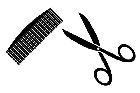 Comb and scissors icon black white Stock Illustration