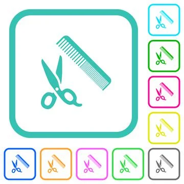 Comb and scissors vivid colored flat icons Stock Illustration